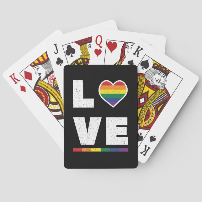 LGBTQ Gay Pride Flag Distressed Grunge Love Playing Cards (Back)