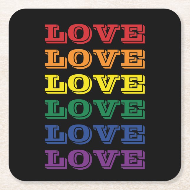 LGBTQ Gay Pride Love Customisable Repeated Text Square Paper Coaster (Front)