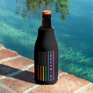 LGBTQ Gay Pride Love Wins USA American Flag Bottle Cooler