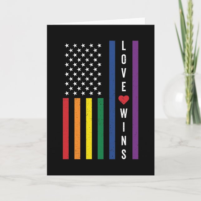 LGBTQ Gay Pride Love Wins USA American Flag Card (Front)