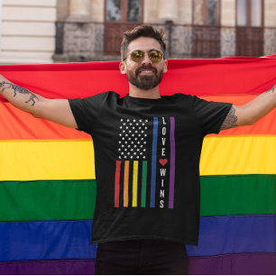 LGBTQ Gay Pride Love Wins USA American Flag T-Shirt