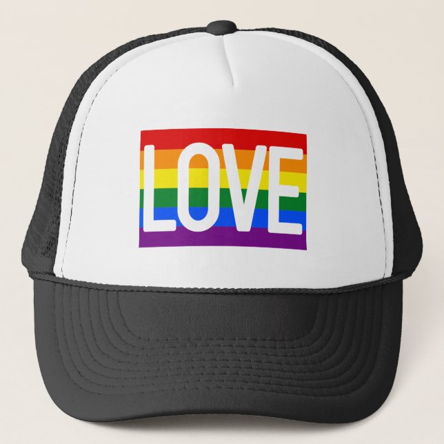 LGBTQ Gay Pride Rainbow Flag Love Trucker Hat (Front)