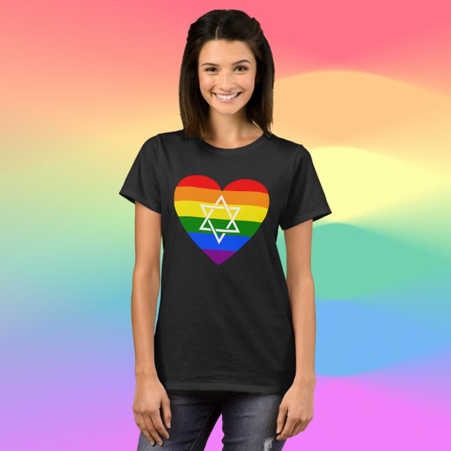 LGBTQ Gay Rainbow Flag Heart Jewish Star of David  T-Shirt (Creator Uploaded)