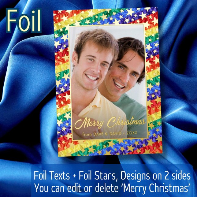 LGBTQ Gay Rainbow Flag Stars Merry Christmas Photo (Creator Uploaded)