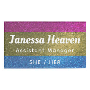 LGBTQ Glitter Sparkly Pansexual Name Profession Tag