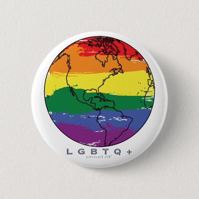 LGBTQ+ Global Proud AF 6 Cm Round Badge (Front)