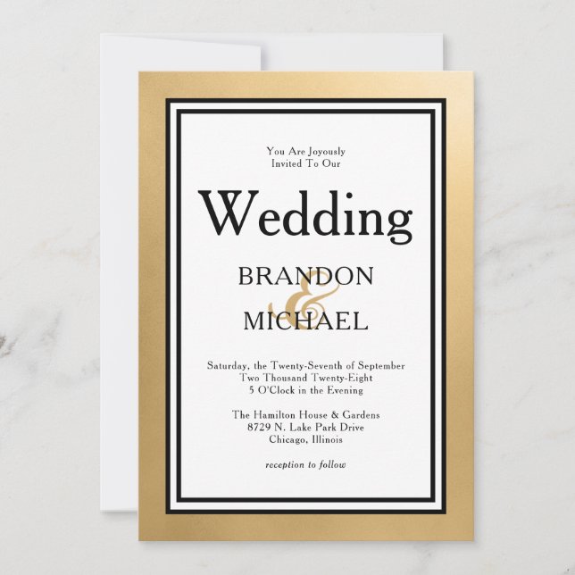 LGBTQ Gold Black Formal Wedding Invitation (Front)