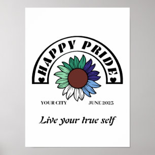 LGBTQ Happy Pride: Sunflower in Gay Man Flag Color Poster