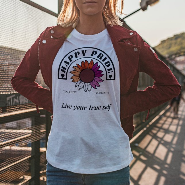 LGBTQ Happy Pride: Sunflower in Lesbian Flag Colou T-Shirt (Creator Uploaded)