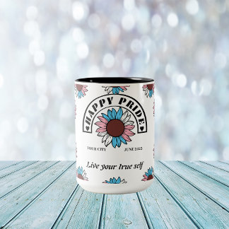 LGBTQ Happy Pride: Sunflower in Transgender Colour Two-Tone Coffee Mug