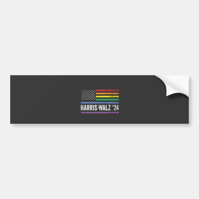 LGBTQ Harris Walz American Flag Election 2024 Bumper Sticker (Front)
