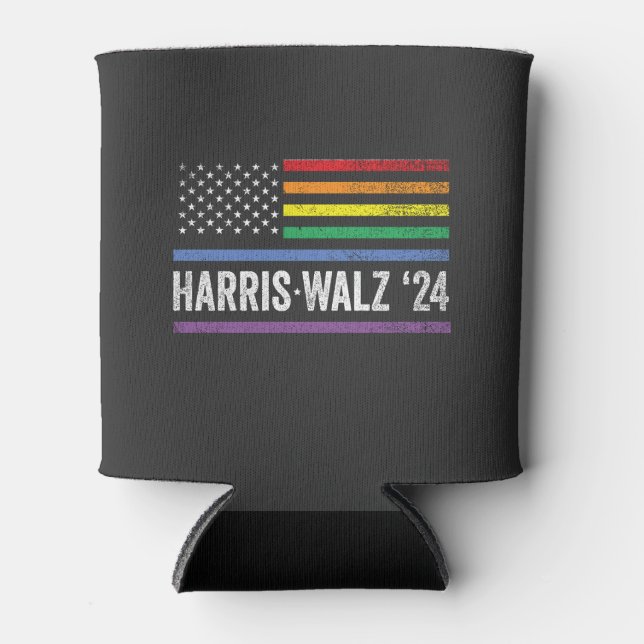 LGBTQ Harris Walz American Flag Election 2024 Can Cooler (Front)
