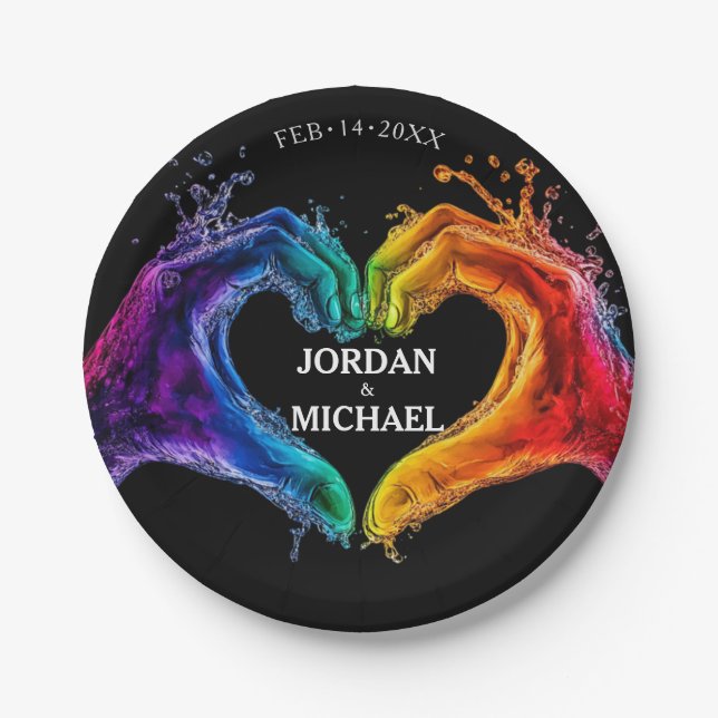 🌈LGBTQ Heart of Pride wedding Paper Plate (Front)
