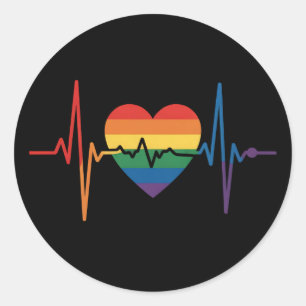 LGBTQ Heartbeats Heart Pride Gay Lesbian Trans Bi Classic Round Sticker