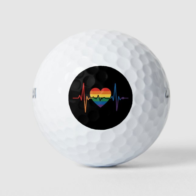LGBTQ Heartbeats Heart Pride Gay Lesbian Trans Bi Golf Balls (Front)