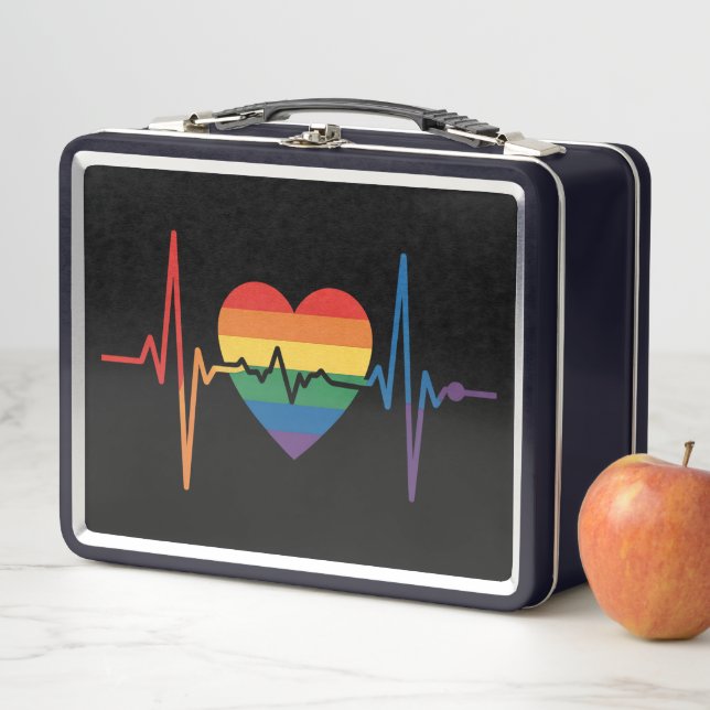 LGBTQ Heartbeats Heart Pride Gay Lesbian Trans Bi Metal Lunch Box (In Situ)