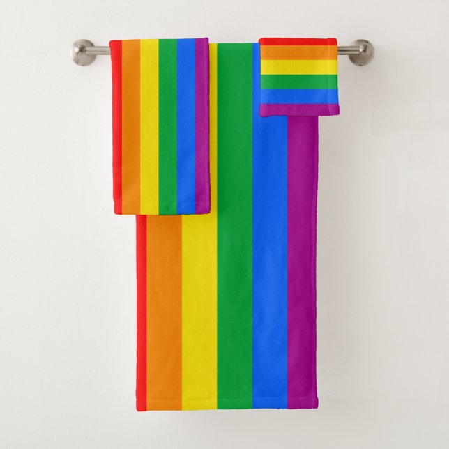LGBTQ+ INCLUSIVE PRIDE FLAG BATH TOWEL SET (Insitu)