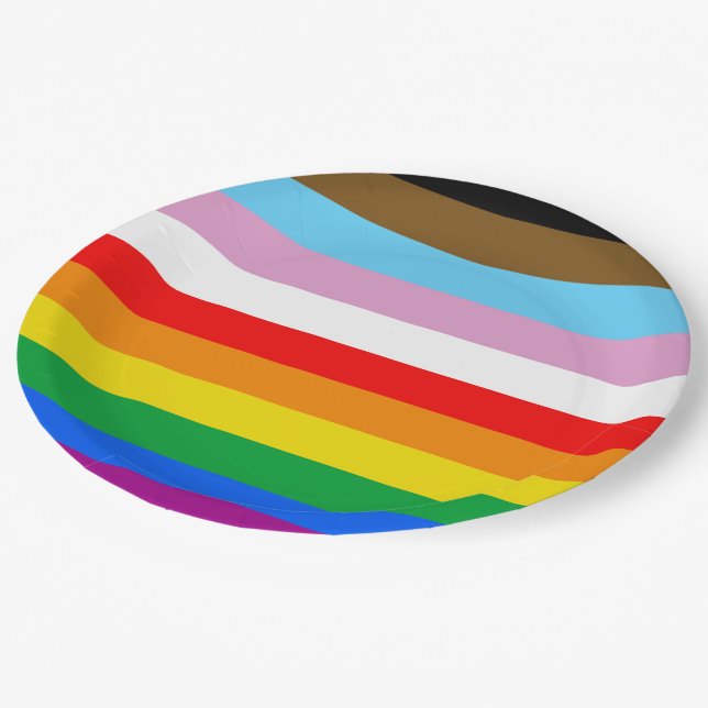 LGBTQ+ INCLUSIVE PRIDE FLAG PAPER PLATE (Angled)