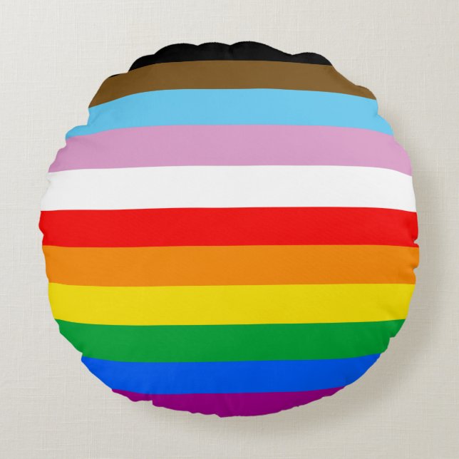 LGBTQ+ INCLUSIVE PRIDE FLAG ROUND CUSHION (Front)