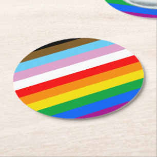 LGBTQ+ INCLUSIVE PRIDE FLAG ROUND PAPER COASTER