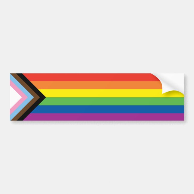 LGBTQ Inclusive Progress Pride Flag Bumper Sticker (Front)