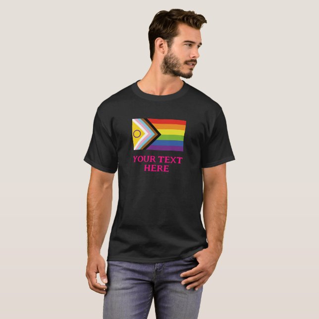 LGBTQ+ Inclusive Progress Pride Flag - Your Text  T-Shirt (Front Full)