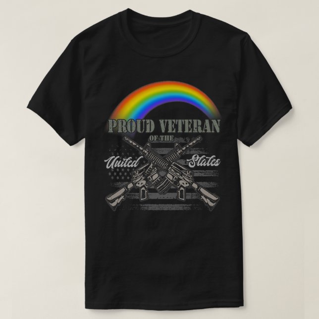 LGBTQ July 4th American Flag Rainbow Proud Veteran T-Shirt (Design Front)