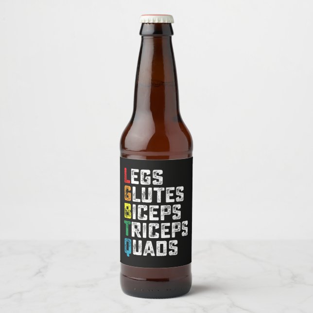 LGBTQ Legs Glutes Biceps Triceps Quads Funny Gym Beer Bottle Label (Front)