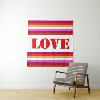 LGBTQ+ Lesbian Flag with Love Stripes Pride -  Tapestry