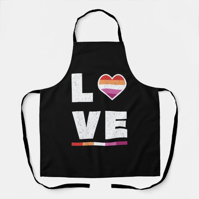 LGBTQ Lesbian Pride Flag Distressed Grunge Love Apron (Front)