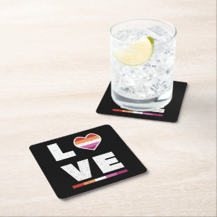 LGBTQ Lesbian Pride Flag Distressed Grunge Love Square Paper Coaster