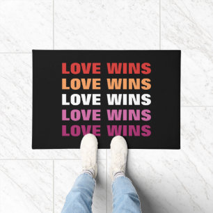 LGBTQ Lesbian Pride Love Wins Custom Repeated Text Doormat