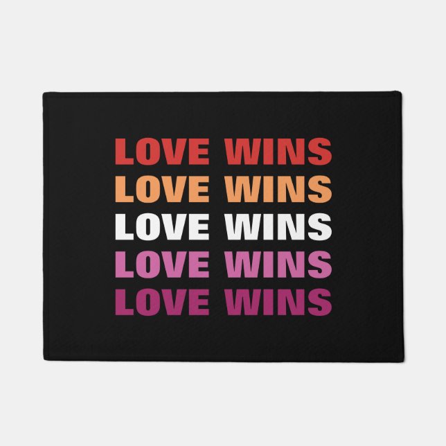 LGBTQ Lesbian Pride Love Wins Custom Repeated Text Doormat (Front)