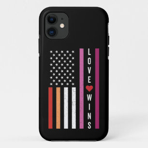 LGBTQ Lesbian Pride Love Wins USA American Flag Case-Mate iPhone Case