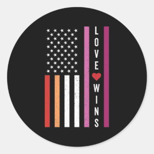 LGBTQ Lesbian Pride Love Wins USA American Flag Classic Round Sticker