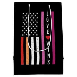 LGBTQ Lesbian Pride Love Wins USA American Flag Medium Gift Bag