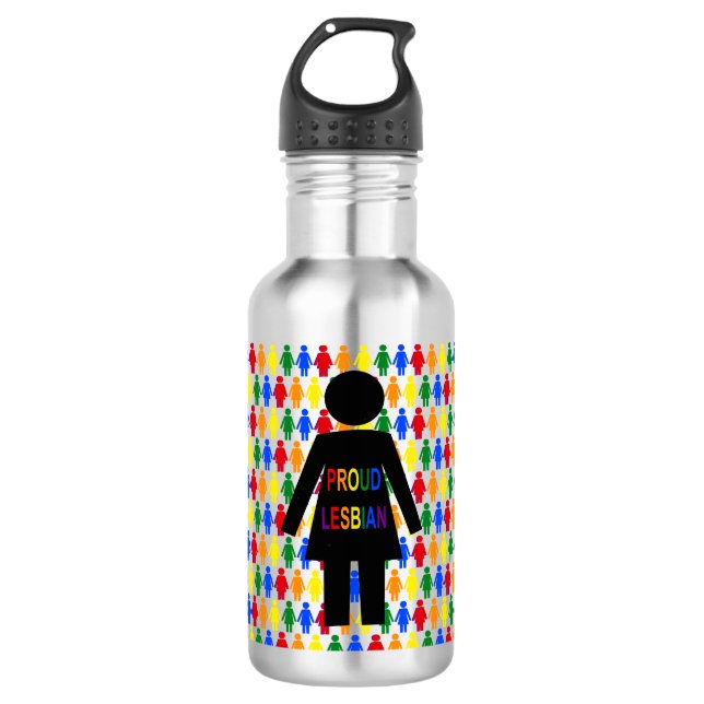LGBTQ Lesbian Silhouette and Rainbow Ladies 532 Ml Water Bottle (Front)