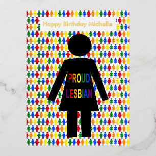 LGBTQ Lesbian Silhouette and Rainbow Ladies Custom Foil Holiday Postcard