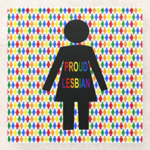 LGBTQ Lesbian Silhouette and Rainbow Ladies Glass Coaster