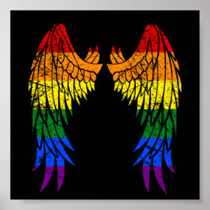 LGBTQ LGBT Angel Wings Colourful Rainbow Gay Poster