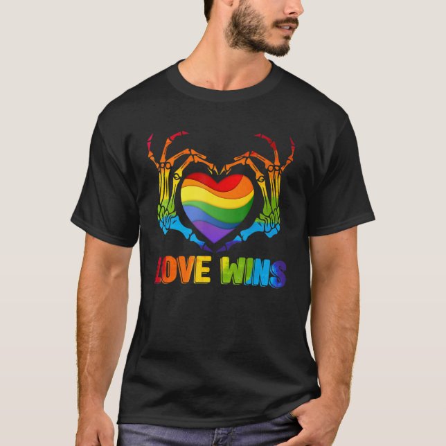 LGBTQ Love Wins Gay Pride LGBT Ally Skeleton Rainb T-Shirt (Front)