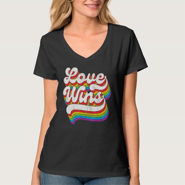 LGBTQ Love Wins Gay Pride LGBT Rainbow Flag Retro  T-Shirt (Front)