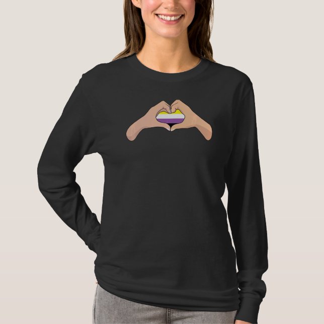 Lgbtq Non Binary Pride Flag  Hand Heart Sign Non B T-Shirt (Front)