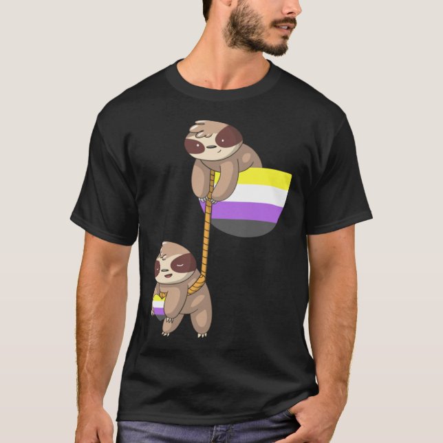 LGBTQ Nonbinary Pride Sloth Rope Playing Nonbinary T-Shirt (Front)