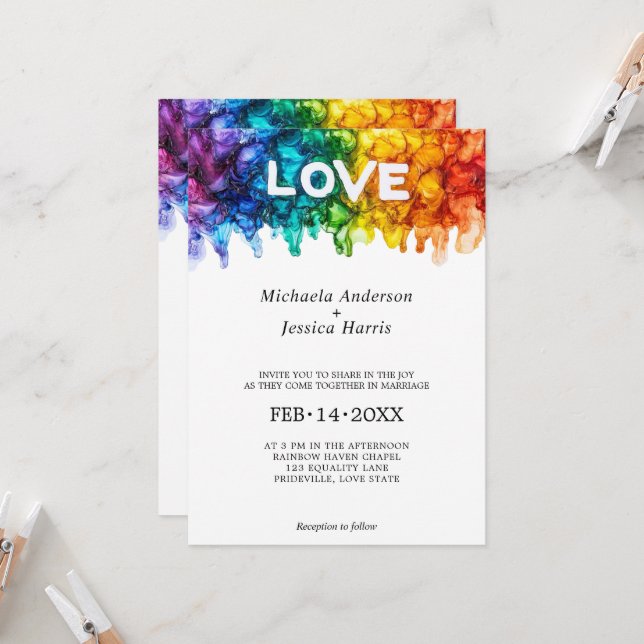 🌈 LGBTQ Painted With Love wedding  Invitation (Front/Back In Situ)