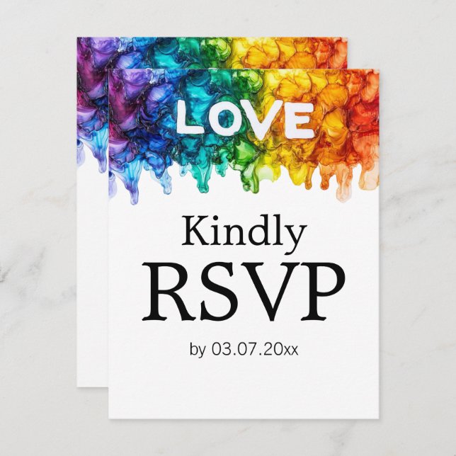 🌈 🐦 LGBTQ Painted With Love wedding  RSVP Card (Front/Back)