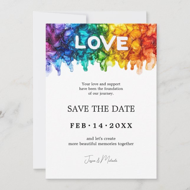🌈 🐦 LGBTQ Painted With Love wedding  Save The Date (Front)