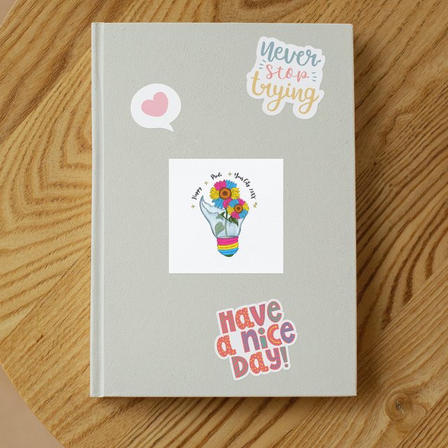 LGBTQ Pansexual Flag Sunflowers in a Light Bulb Square Sticker (Creator Uploaded)