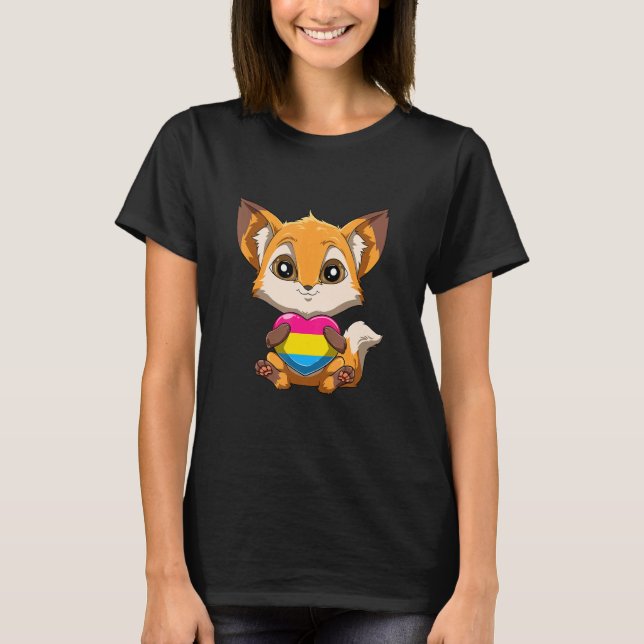 LGBTQ Pansexual Pride Fox  Pansexual Heart Fox T-Shirt (Front)