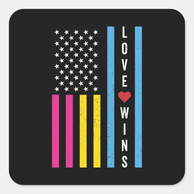 LGBTQ Pansexual Pride Love Wins USA American Flag Square Sticker (Front)